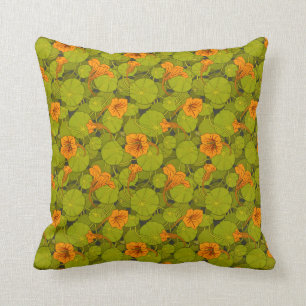 1896 Victorian Nasturtium Floral Print Cushion