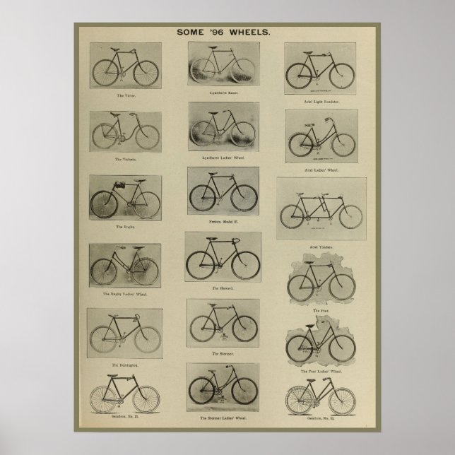 1896 Vintage Bicycle Models Ad Art Poster (Front)