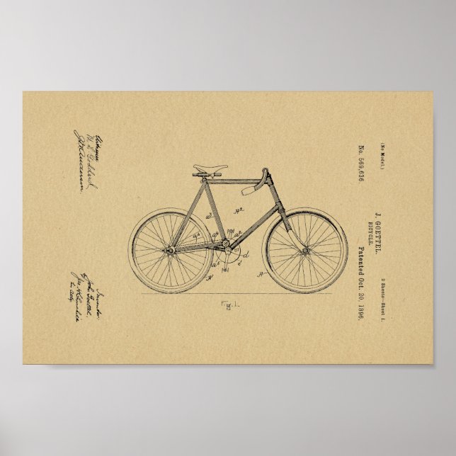 1896 Vintage Bicycle Patent Art Print Old (Front)