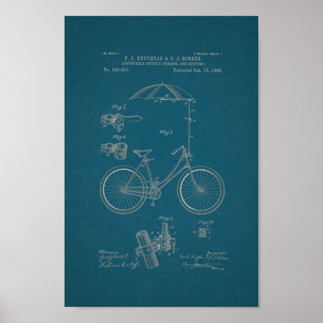 1896 Vintage Bicycle Patent Print Blueprint (Front)