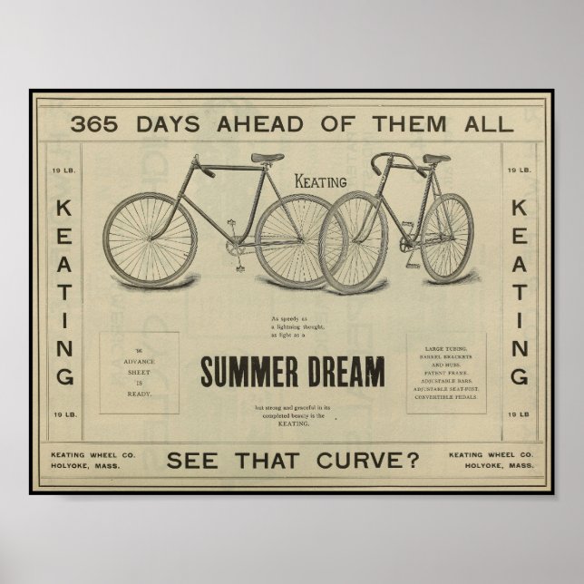 1896 Vintage Keating Bicycle Ad Art Poster (Front)