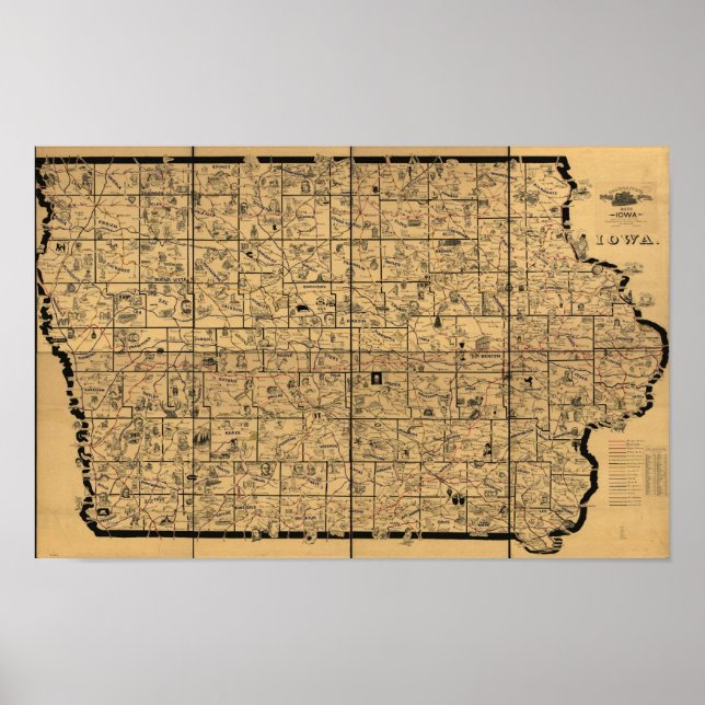 1897 Antique Map of Iowa Rail Delivery Routes Poster (Front)