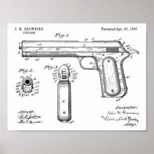 1897 Browning Gun Patent Art Drawing Print