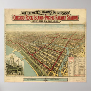 1897 Chicago, IL Birds Eye View Panoramic Map Poster