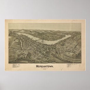 1897 Morgantown, WV Bird's Eye View Panoramic Map Poster