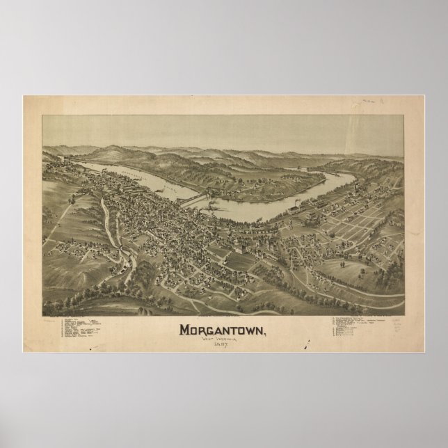 1897 Morgantown, WV Bird's Eye View Panoramic Map Poster (Front)