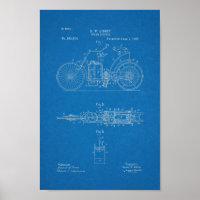 1897 Vintage Steam Bicycle Patent Blueprint Art