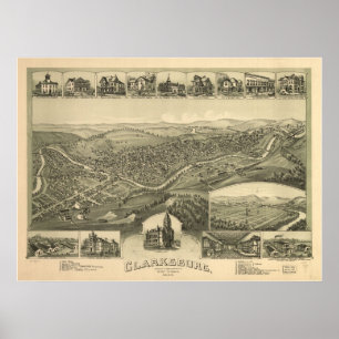 1898 Clarksburg, WV Bird's Eye Panoramic Map Poster