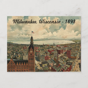 1898 Milwaukee, WI Birds Eye View Postcard! Postcard