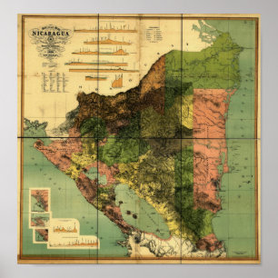 1898 Official Map of Nicaragua Poster