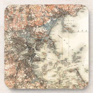 1898 Topographical Map of Boston Massachusetts Coaster