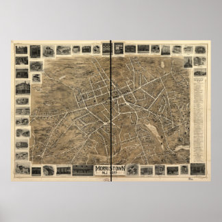 1899 Morristown, NJ Birds Eye View Panoramic Map Poster