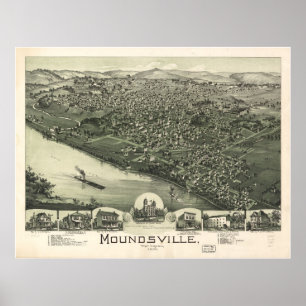 1899 Moundsville, WV Bird's Eye View Panoramic Map Poster