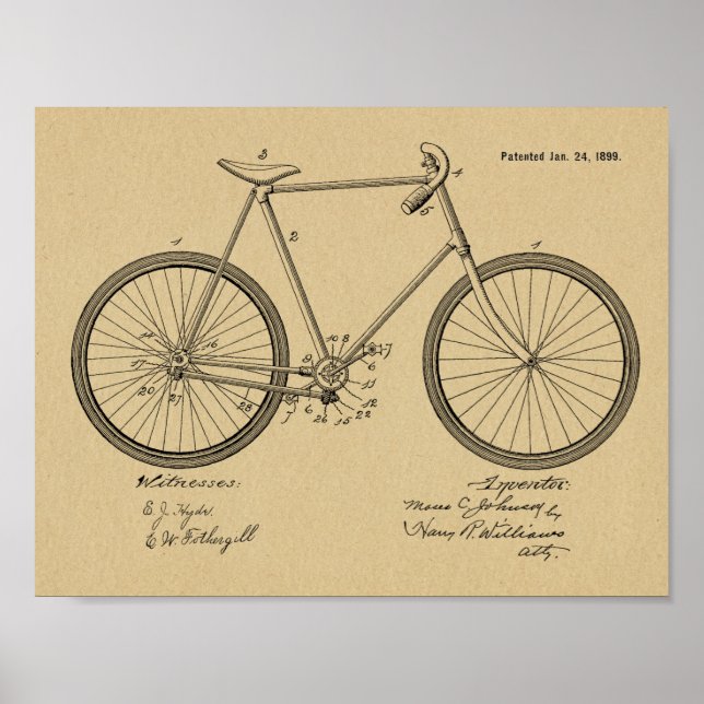 1899 Vintage Chainless Bicycle Patent Art Print (Front)