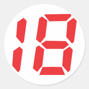 18 eighteen red alarm clock digital number classic round sticker