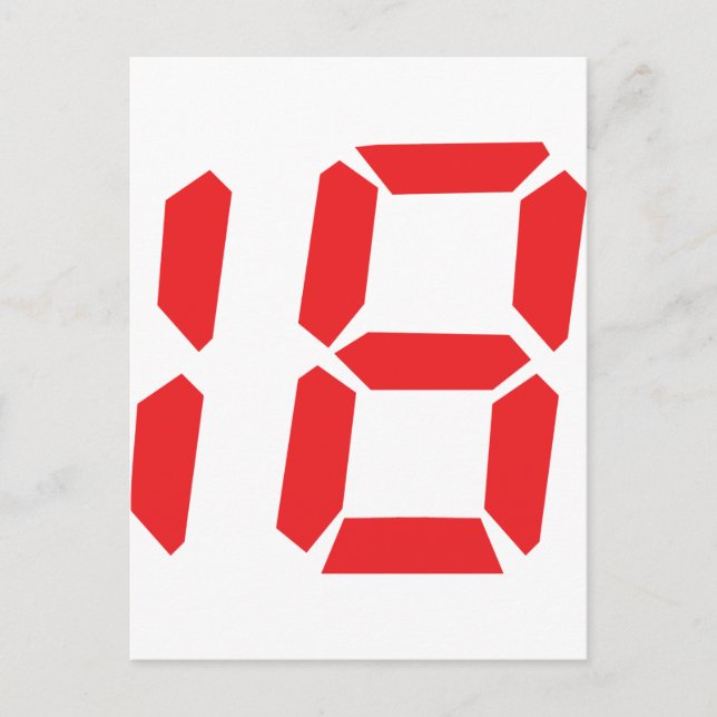 18 eighteen red alarm clock digital number postcard (Front)