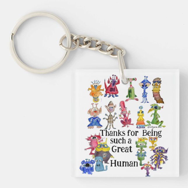 18 Funny Cartoon Aliens Express Thanks Key Ring (Front)