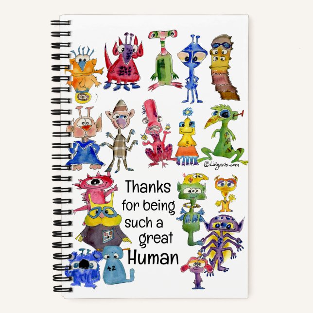 18 Funny Cartoon Aliens Express Thanks Notebook (Front)