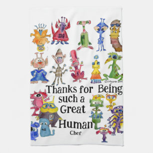 18 Funny Cartoon Aliens Express Thanks Tea Towel