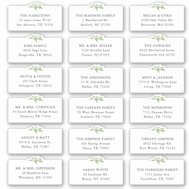 18 Greenery Wedding Shipping Address Sticker (Front)