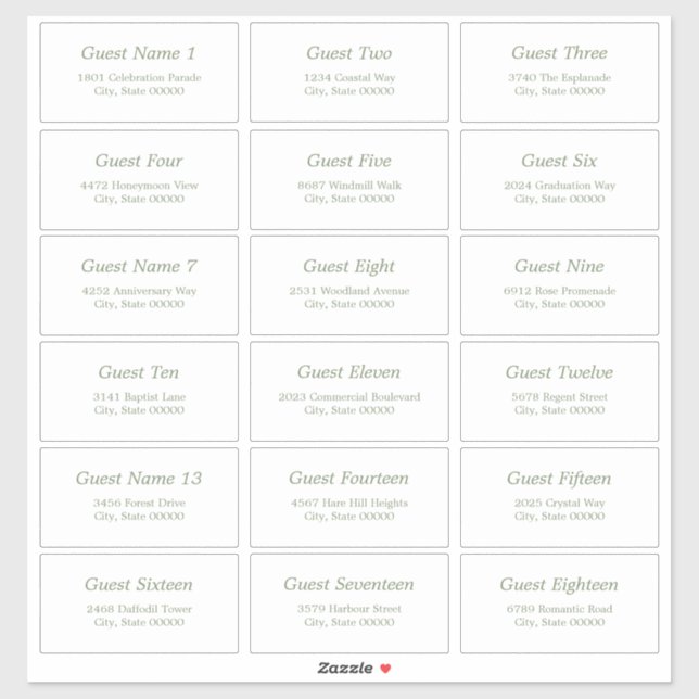 18 Guest Address Labels White Sage Green Sticker (Sheet)