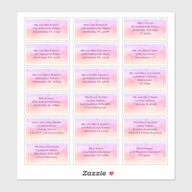 18 Guest Name Address Pink Lilac Watercolors (Sheet)