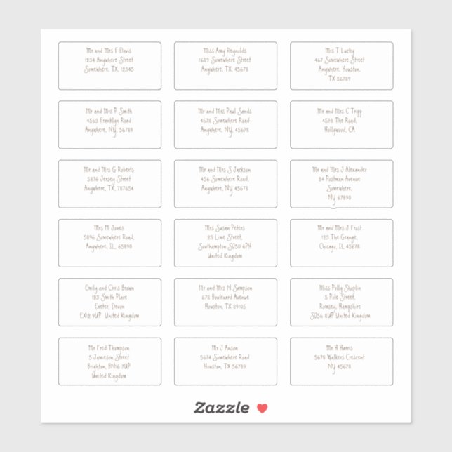 18 Individual Guest Name Addresses Modern Brown (Sheet)