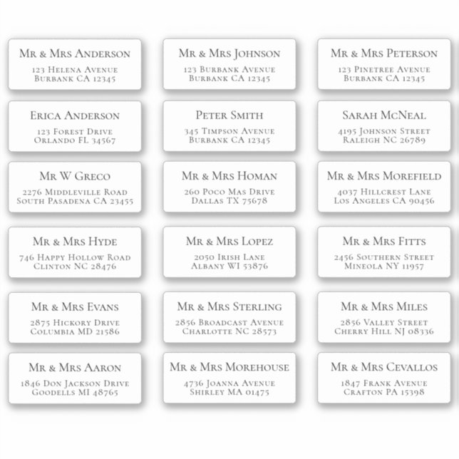 18 Individual Name Address Labels (Front)