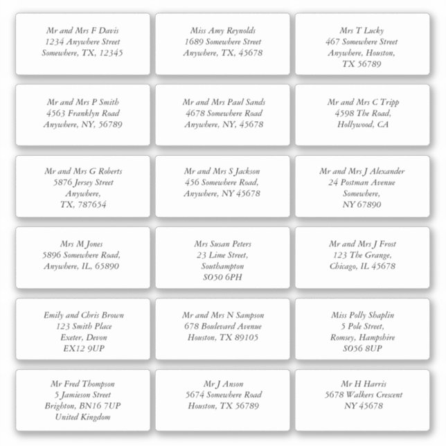 18 Individual Name Address Wedding Guest Italic (Front)