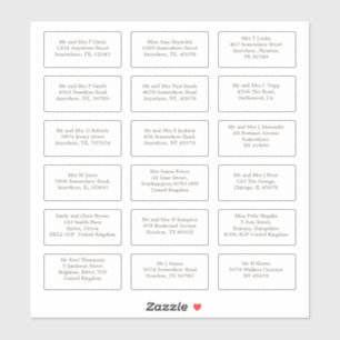 18 Individual Wedding Guest Name Addresses