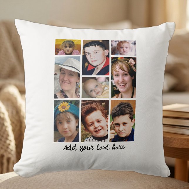 18 photo collage add text white cushion (Creator Uploaded)