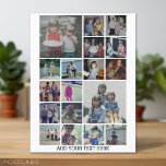 18 Photo Collage and Text - Can Edit white Postcard<br><div class="desc">A design with a basic solid colour background. Use up to 18 square photos to create a unique and personal gift. If you need to adjust the pictures,  click on the customise tool to make changes.</div>