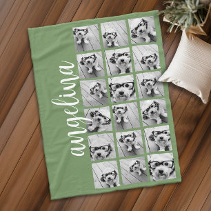 18 Photo Collage - CAN EDIT background colour Fleece Blanket