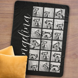 18 Photo Collage - CAN EDIT background colour Sherpa Blanket