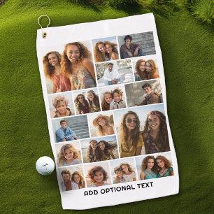 18 Photo Collage - Custom Text - Black and White Golf Towel