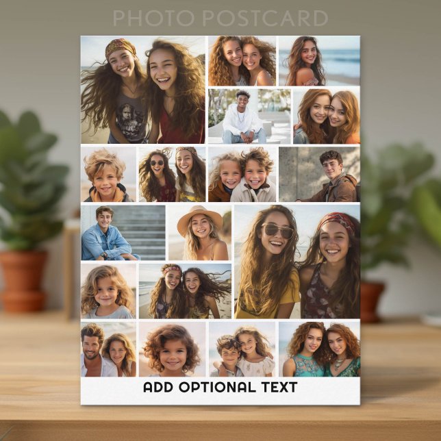 18 Photo Collage - Custom Text - Black and White Postcard (Custom Photo Postcard with Lots of Pictures)