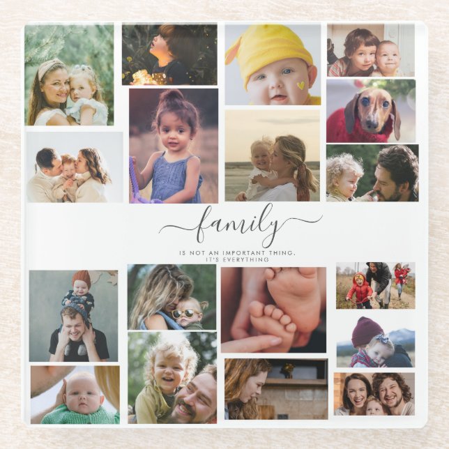 18 Photo Collage Cute Family Love Memory Glass Coaster (Front)