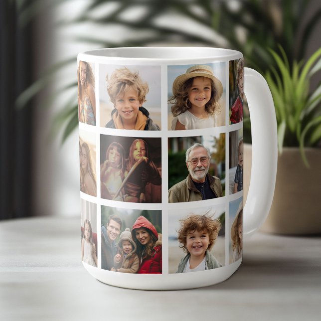 18 Photo Collage Grid - Family and Friend Gallery Coffee Mug (Custom Photo Mug)