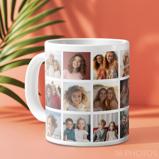 18 Photo Collage Grid - Family and Friend Gallery Large Coffee Mug (Custom Photo Collage Mug)