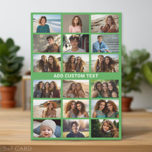 18 photo collage maker - with 1 line of text Green Holiday Card