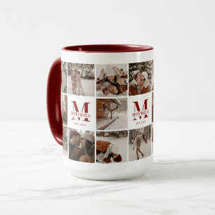 18 Photo Collage Modern Family Maroon Personalized Mug