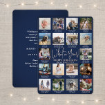 18 Photo Collage Navy Blue What a Year! Modern<br><div class="desc">What a year to remember! Send stylish joyful greetings and share 18 of your favourite pictures with a custom 5x7 photo collage navy blue and rose gold foil holiday card. Text on this template is simple to personalise to include any wording such as Merry Christmas, Happy Holidays, Seasons Greetings, New...</div>