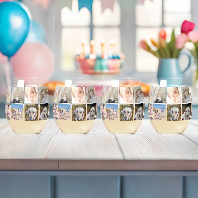 18 Photo Collage Personalised Stemless Wine Glass (Insitu (Baby Shower))