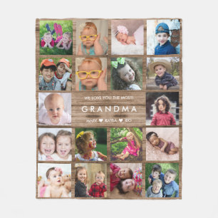 18 Photo Collage Rustic Wood Love You Grandma Fleece Blanket