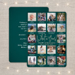 18 Photo Collage Teal What a Year! Modern Script<br><div class="desc">What a year to remember! Send stylish joyful greetings and share 18 of your favourite pictures with a custom 5x7 photo collage teal and rose gold foil holiday card. Text on this template is simple to personalise to include any wording such as Merry Christmas, Happy Holidays, Seasons Greetings, New Years...</div>