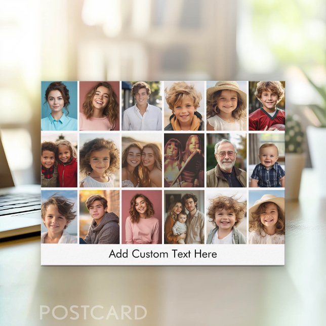 18 Photo Collage with black text on white Postcard (Photo Postcard - Customize with your favorite photos)