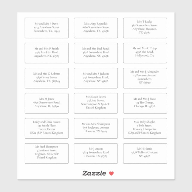 18 Recipient Wedding Guest Name Addresses Serif (Sheet)