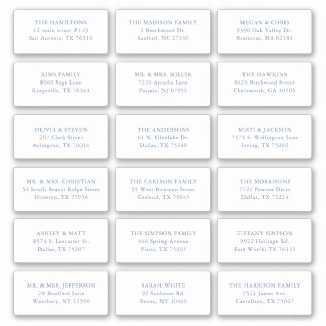 18 Something Blue Wedding Recipient Name Address (Front)