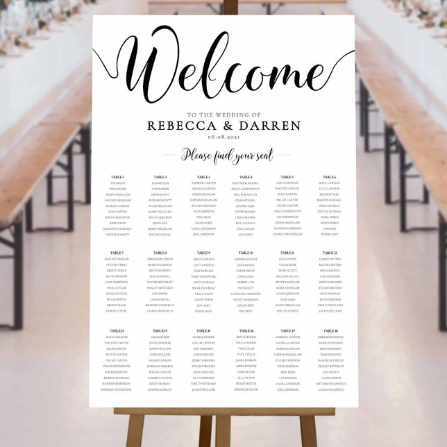 18 Table Black & White Seating Chart (Creator Uploaded)