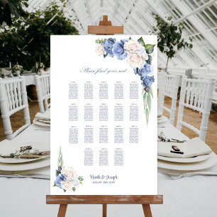 18 Table Blue White Rose Floral Seating Chart